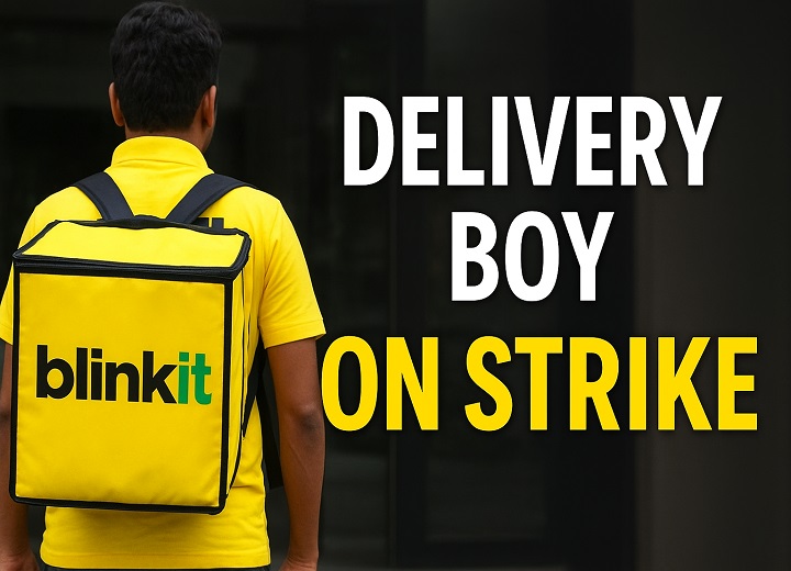 Blinkit delivery boys on strike