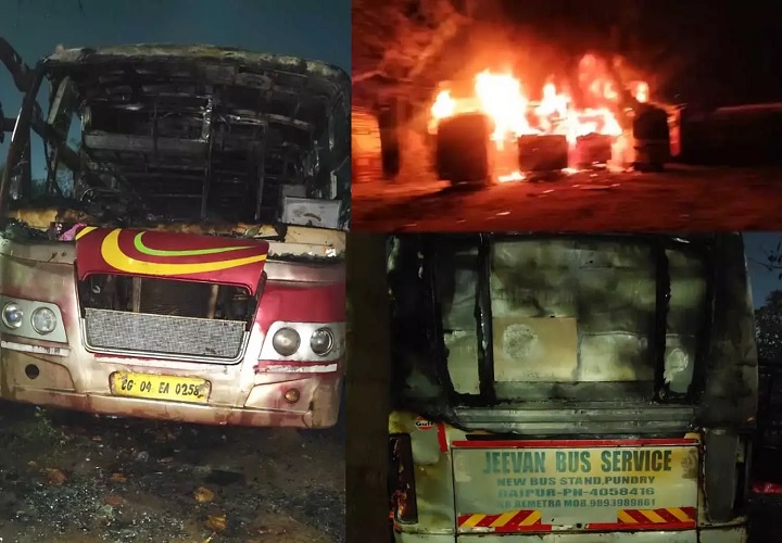 रायपुर बस स्टैंड में देर रात भीषण आग