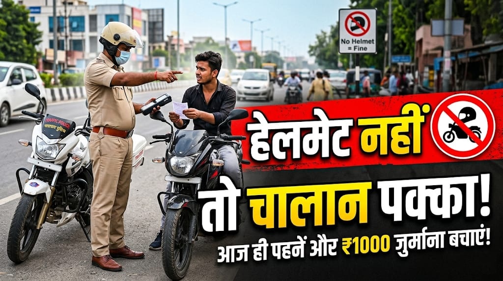 बिना हेलमेट बाइक चलाना पड़ा भारी